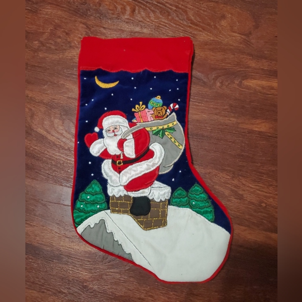 Lillian Vernon Christmas Stocking Velvet Santa vintage